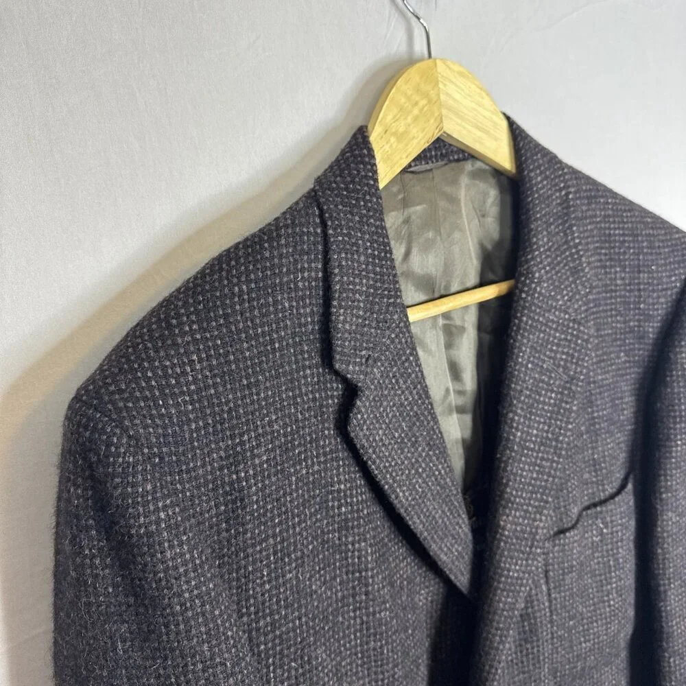 Harris Tweed Men 44 Reg Handwoven Sport Coat Brown Houndstooth 2 Button Wool 60s